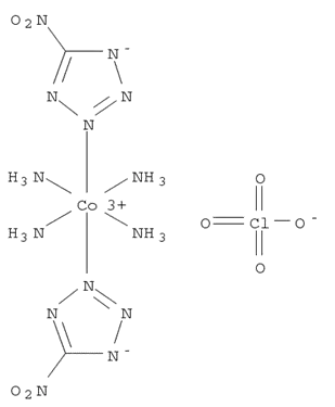 Molecular Structure of 178959-25-6 (Cobalt(1+), tetraamminebis(5-nitro-1H-tetrazolato-.kappa.N2)-, (OC-6-22)-, perchlorate)